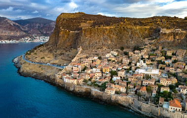 Aerial view of Monemvasia, a town in Laconia, Greece