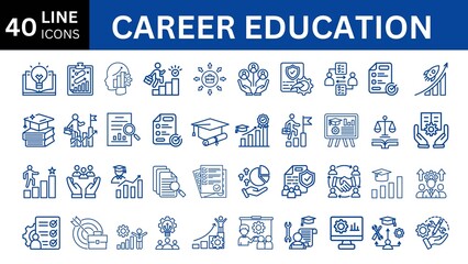 Career Education icon collection set. Containing skill development, educational pathways, vocational training, job readiness, professional growth, acquisition, guidance icon. Simple flat vector.