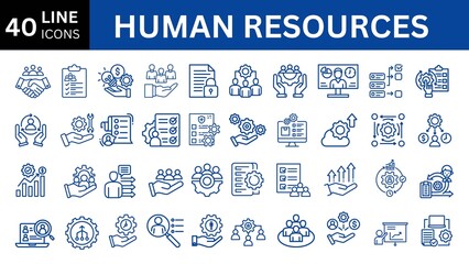 Human resources icon collection set. Containing employee, work, organization structure, business, industry, cycle economy, hr, concept icon. Simple flat vector.
