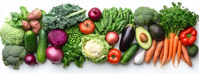 Fresh assortment of vegetables displayed on a clean background showcasing healthy eating options for a balanced diet