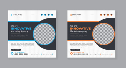 Business marketing agency promotion social media post vector template. Set of Editable minimal square web banner