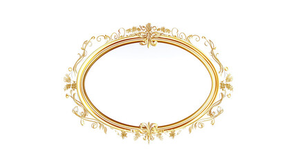 Oval golden picture frame with decorative ornaments isolated on a white background