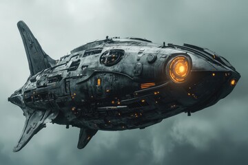 Obraz premium Futuristic Aircraft Design Soaring Through Cloudy Skies