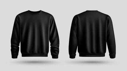 Black sweatshirt mockup template for print, isolated on white background, photorealistic design