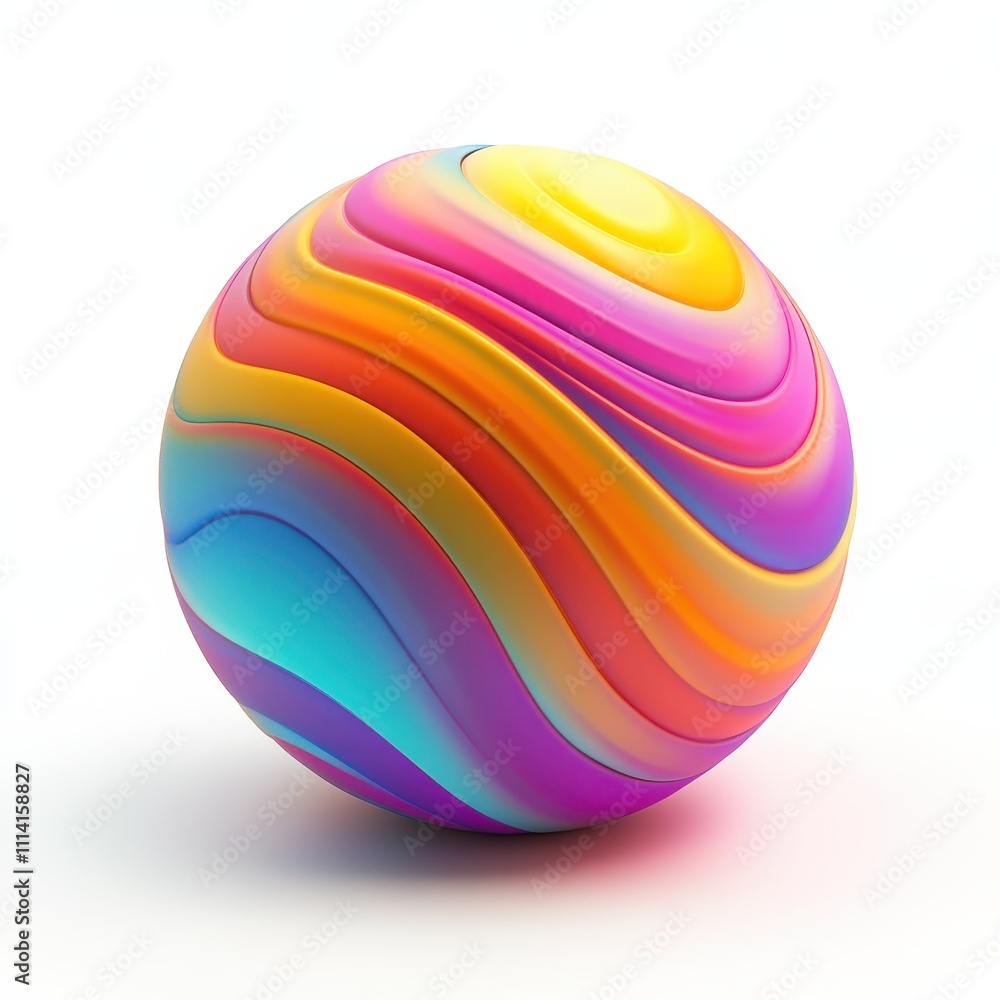 Poster vibrant animated sphere design featuring layered shadows, presented from the front against a pristin