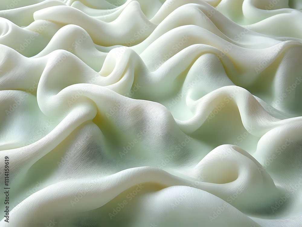 Poster abstract close-up of soft, flowing fabric creating gentle waves and textures in pale green shades, e