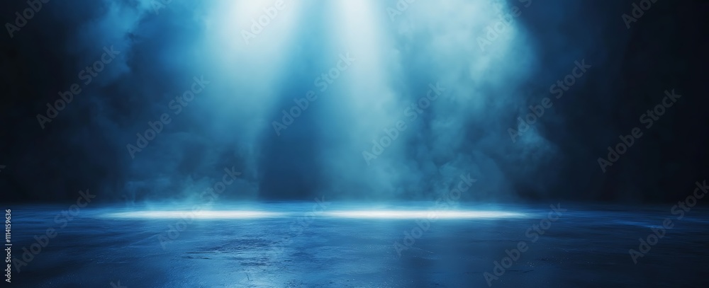 Poster a captivating scene with blue lighting and mist, creating a dramatic atmosphere that suggests myster