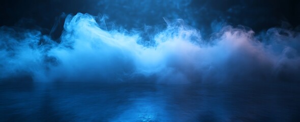 Obraz premium A mystical blue fog hovers over a surface, creating an ethereal atmosphere with soft, swirling patterns.