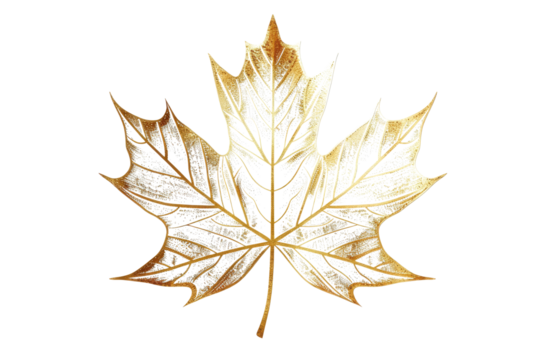 maple leaf in golden line art isolated