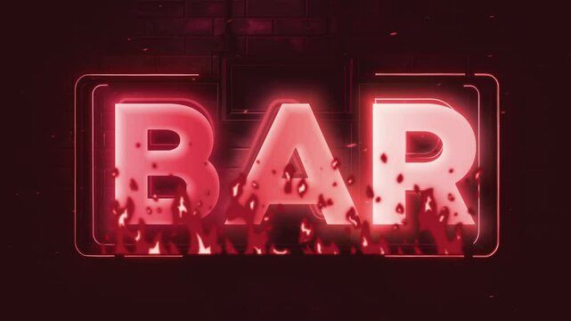 Animation of a shining neon metal sign - Bar , on a brick wall background, signboard gameplay,	
