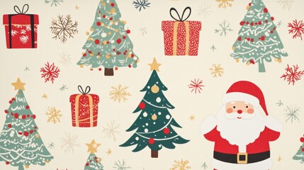 Colorful christmas pattern featuring santa festive decor digital illustration cheerful atmosphere playful design concept
