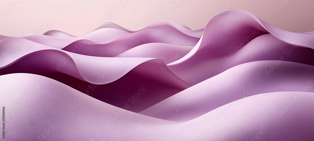 Poster abstract composition featuring undulating waves in soft lavender tones, creating a serene and calmin