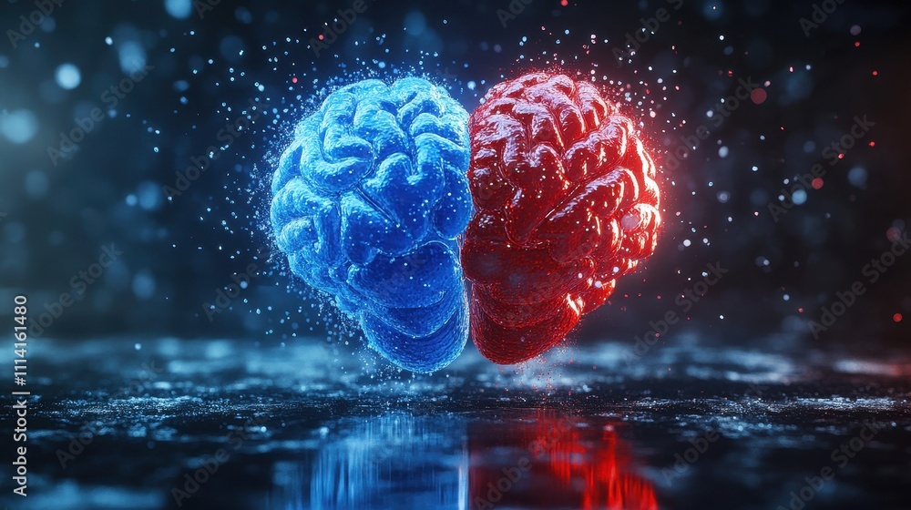 Poster connection between logical and emotional intellect, decisions and choice between brain and heart con