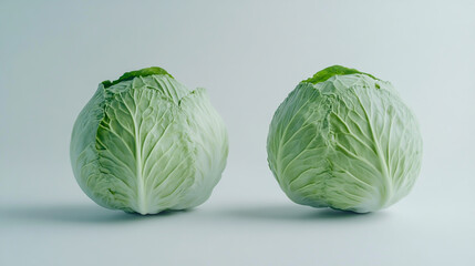 Fototapeta premium Two Cabbage Heads on a White Background.