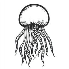 Hand-drawn monochrome jellyfish illustration.
