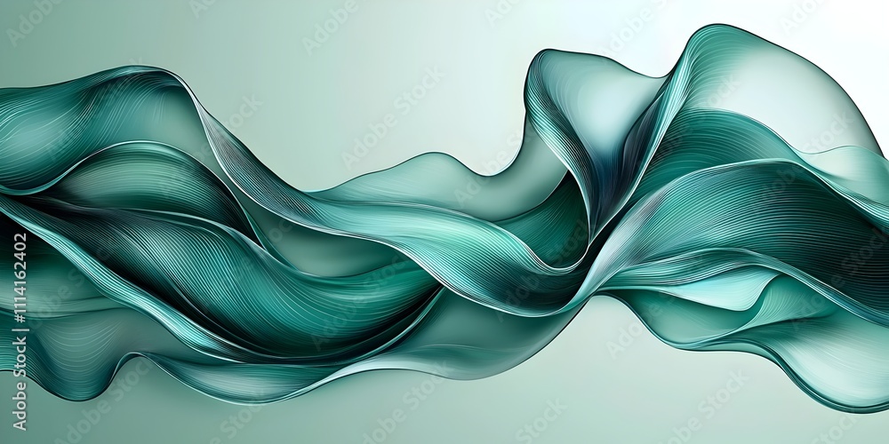 Poster an abstract wave of flowing teal and aqua hues gracefully undulates across the canvas, creating a se