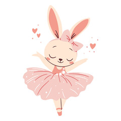 Flat vector illustration in a simple children's style. Cute bunny in ballerina tutu dancing ballet. White background . Vector illustration © Alena