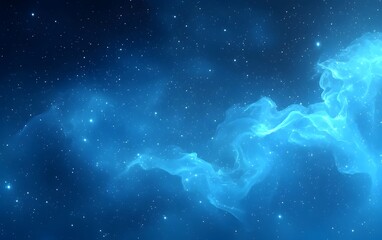 Obraz premium A captivating blue cosmic scene filled with swirling nebulae and twinkling stars, creating a serene and mystical atmosphere in the vastness of space.