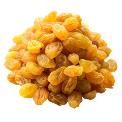 bunch of golden yellow raisins on transparent background