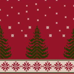 Winter Holiday Pixel Pattern. Traditional Christmas Star Ornament. Scheme for Knitted Sweater Pattern Design. Seamless Vector Background.