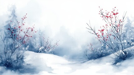 PNG Watercolor winter background branches scenery nature.