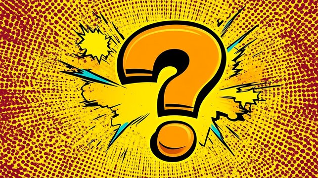 Large question mark in comic book style.