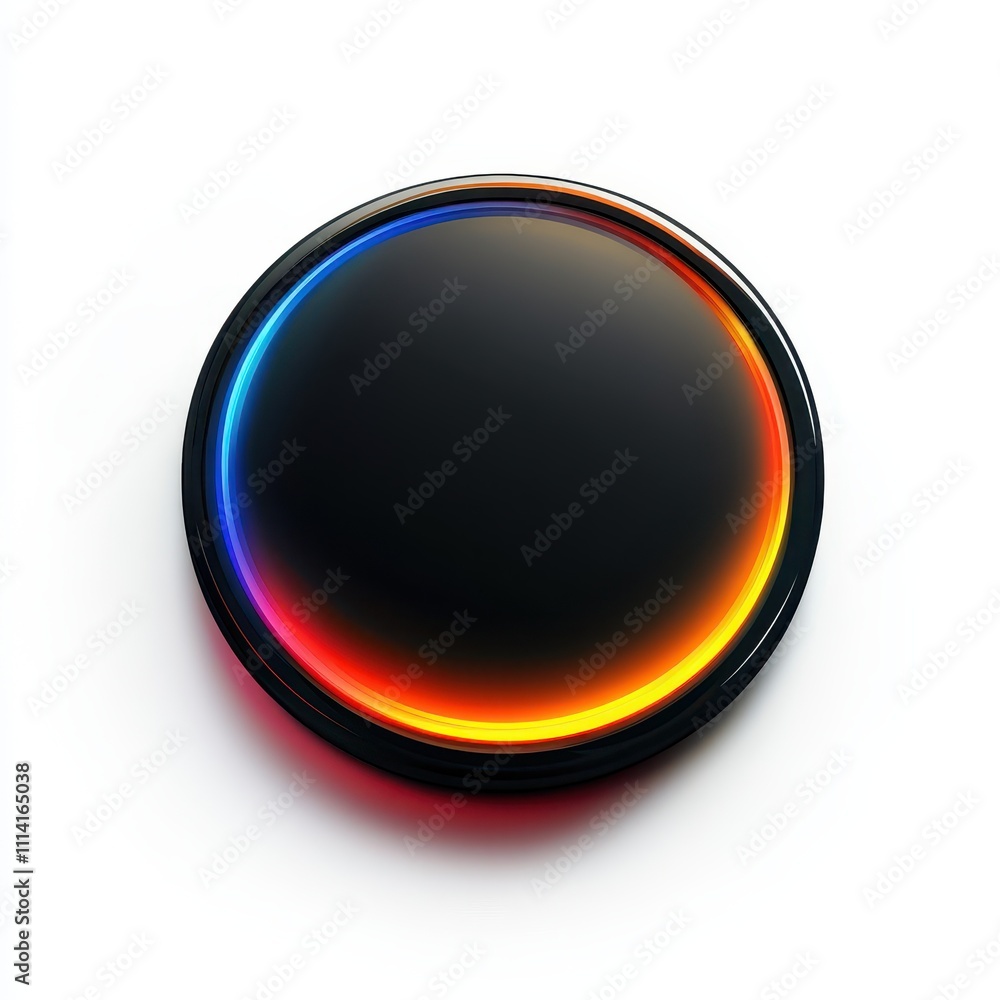 Poster a vibrant, illuminated button design with sleek lines, isolated on a white background for digital ap