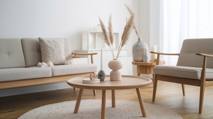 Modern Living Room Decor with Natural Elements. Explore this serene and stylish living room featuring minimalistic furniture, soft tones, and natural d&eacute;cor elements.