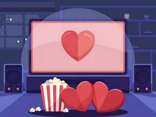 Romantic Home Movie Night With Popcorn And Hearts
