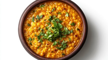 bowl of healthy dal khichadi or khichdi top view isolated on transparent white background, clipping path
