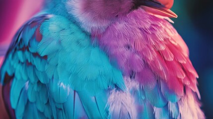 Obraz premium Close-up of a vibrant lilac-breasted roller bird, bright turquoise and pink feathers shining