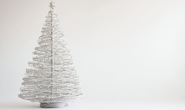 An ebullient seasonal composition consisting of a silver Christmas tree on a white backdrop to greet the joyous New Year.