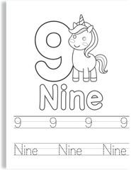 Unicorn Number Tracing Worksheet