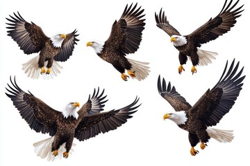 Obraz premium A set of bald eagles isolated on a white background