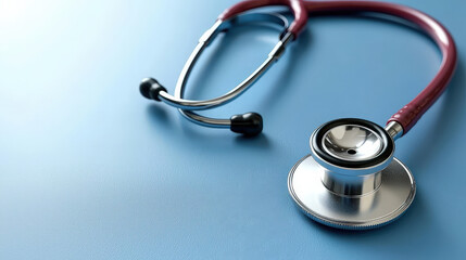 professional medical stethoscope resting on blue surface, symbolizing healthcare