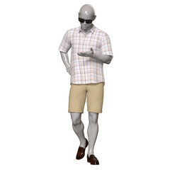 3d human figure Mannequin with a body casual cloth sunglasses 3D Render isolated illustration	