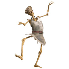 human skull Skeleton Chef character funny pose 3D render isolated illustration	