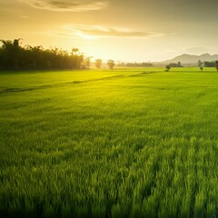 field, grass, landscape, sky, green, nature, meadow, agriculture, summer, wheat, cloud, farm, rural, countryside, blue, country, horizon, spring, sunset, sun, season, land, lawn, plant, sunlight
