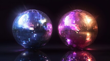 Shiny disco balls with colorful reflections party decoration transparent background