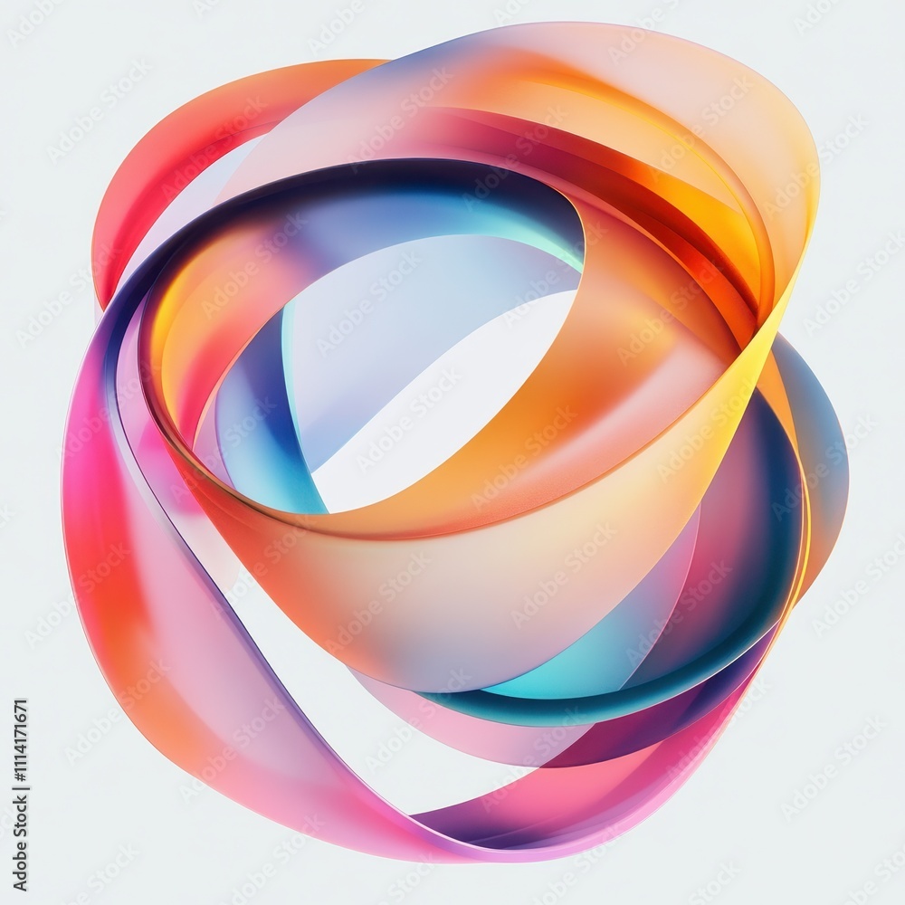 Poster this graphic displays a 3d front view of overlapping, multicolored ellipses on a clean white backdro