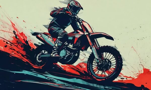 Motocross Rider in Dynamic Action Intense Speed and Adrenaline Rush  Powerful  Dirt Bike Adventure Sport