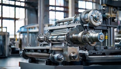 Fototapeta premium close up of factory machinery with detailed parts and structures