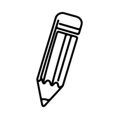 Linear pencil icon. Black and white image of a hand-drawn pencil. Vector illustration