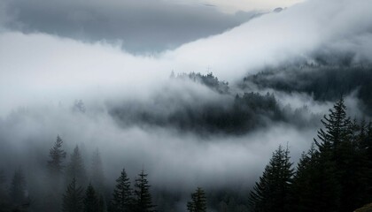 Fototapeta premium dark gray mist rolling in fading out to pure white with a soft ethereal feel