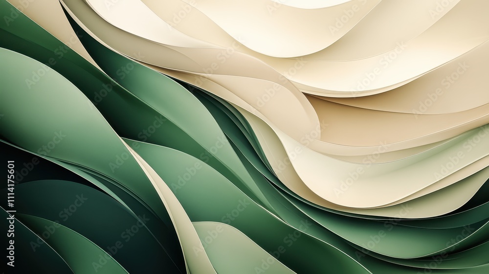 Poster abstract background featuring a dynamic composition of overlapping green and beige shapes, reminisce