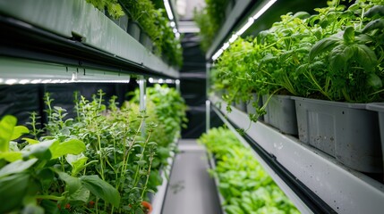 Fototapeta premium Natural living supports eco zero-waste. Indoor herb garden with vibrant greenery