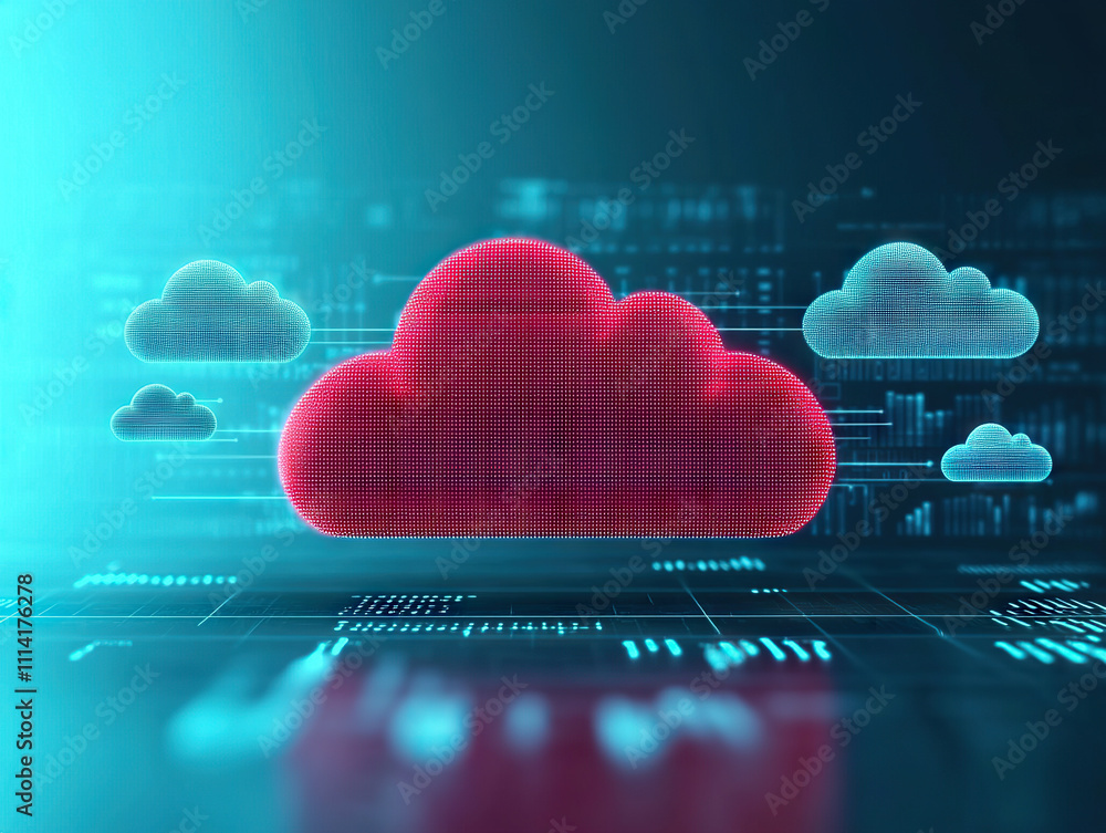 Poster digital cloud with data charts and futuristic interface, symbolizing technology and innovation