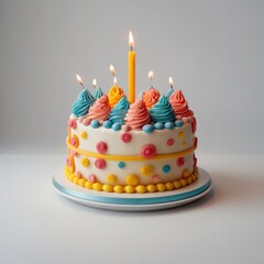 Cheerful Birthday Cake with Vibrant Candle Designs
