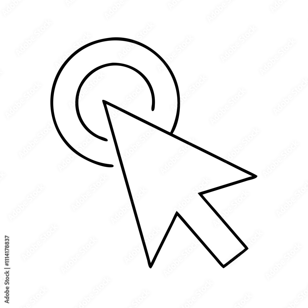Poster mouse cursor icon clicking on a target symbol, minimalistic line design with copy space