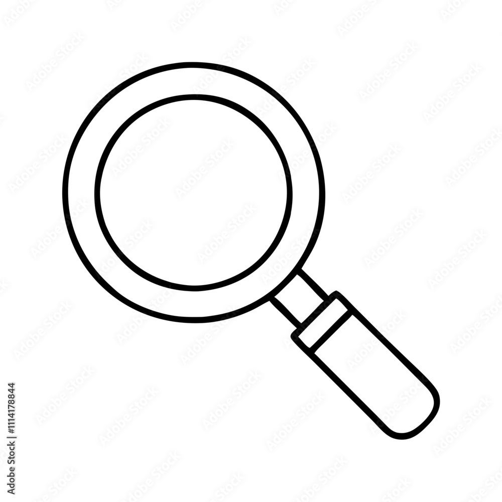 Poster magnifying glass icon representing search and discovery, minimalistic line design with copy space